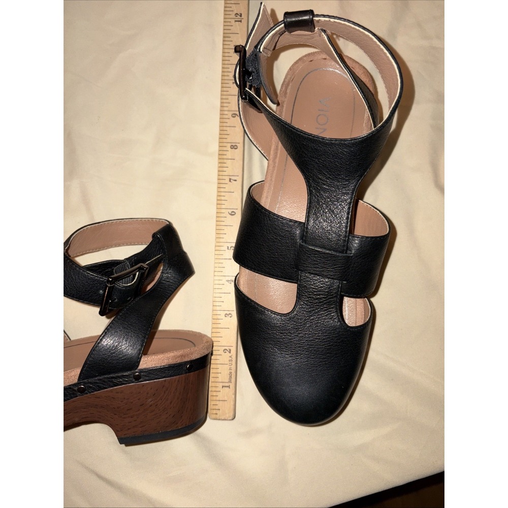 Vionic Faye Clog Sandals 7 Black Leather Buckle Strap Adjustable Platform EU 38 - Picture 13 of 13
